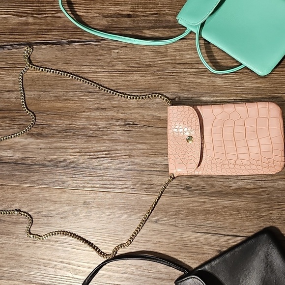 Set of Three Mini Crossbody Phone Holder Bags - Black, Peach, and Mint - Picture 3 of 5